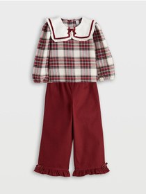 Resim LC Waikiki UZG Store'den Stilinizi Oluşturun Bordo Bebe Yaka Ekose Kız Çocuk Bluz ve Pantolon 