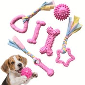 Resim 6 adet Dayanıklı Kauçuk Köpek Çiğneme Oyuncak Seti, Renkli Temalı Oyuncaklar, Diş Temizleme Oyuncakları, Etkileşimli Çiğneme Oyuncakları, 6 adet 