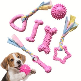 Resim 6 adet Dayanıklı Kauçuk Köpek Çiğneme Oyuncak Seti, Renkli Temalı Oyuncaklar, Diş Temizleme Oyuncakları, Etkileşimli Çiğneme Oyuncakları, 6 adet 