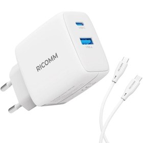 Resim Ricomm 65W GaN USB-C + USB-A Şarj Aleti iPhone & iPad & Macbook &Samsung & Notebook Hızlı Şarj Cihazı + 2 Metre 100W Type-C Şarj Kablosu 