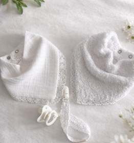 Resim LUMİBABY BUTİK %100 pamuk dantelli yakalık emzik askısı seti 