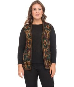 Resim Kadın Etnik Desen Klasik Triko Örgü Kilim Yelek 1052-siyah Siyah 
