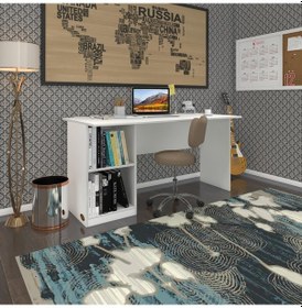Resim Kenzlife Ofis Masası Yoko Ono Byz Sol 75 160 80 Raflı Dolap Eşkenar Bilgisayar Çalışma Masası Beyaz 