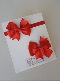 Resim swan butik Kız Bebek Çocuk Bandana Toka Seti 2'li Lohusa Seti Kırmızı Kurdela Fiyonk Set 