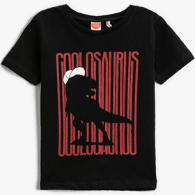 Resim Erkek Bebek Dinozor Baskılı Kısa Kollu Tişört Pamuklu 