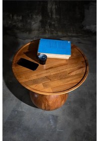 Resim Wood Tekli Mantar Ahşap Orta Sehpa Fiskos Çiçeklik Decorative Kahverengi 