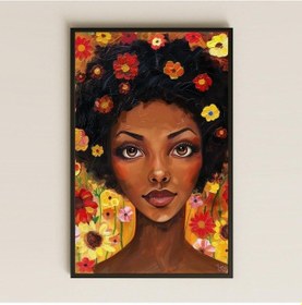 Resim Çiçekli Saçlı Afro Kadını Renkli Şeffaf Pleksi Tablo 