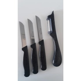 Resim Solingen 3 Adet Simli Siyah Meyve Bıçağı ve 1 Adet Topuz Saplı Yan Soyacak Seti 
