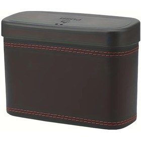 Resim Dashanshop Siyah Kırmızı Çizgili Deri 1 Adet Araç Çöp Kutusu Kapaklı Büyük Kapasiteli 