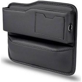 Resim Araç Koltuk Aralığı Dolapçığı - Deri Ahşap Organizer - Siyah Araç Çekmecesi 