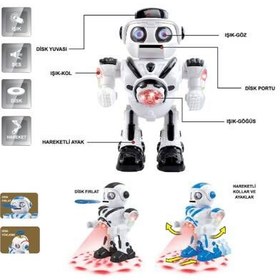 Resim Vardem Işıklı ve Müzikli Disk Atan Uzay Savaşçısı Pilli Robot 