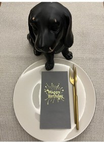 Resim Gold Yaldızlı Gri Happy Bırthday Garson Katlama Peçete 16 Adet 