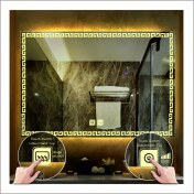 Resim Dnr-Mirror75x105 Cm Günışığı Ledli Tasarım Kumlamalı Dokunmatik Tuşlu Buğu Önleyicili Banyo Aynası 