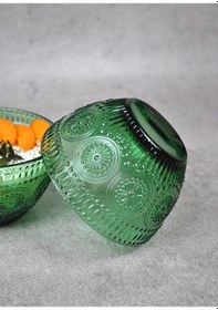 Resim 4 Adet Zümrüt Yeşili Cam Bowl Kase Çorba Sunum Kahvaltılık Yulaf 