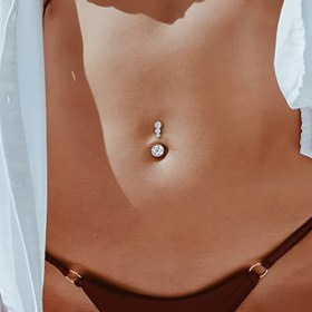 Resim Şık ve seksi paslanmaz çelik ile 4 yuvarlak Sentetik Zirkonya göbek düğmesi burun pimi, parlayan çekici yaz plaj tatili için basit takı hediyesi 