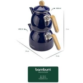 Resim Sultan - Bambu Kulplu Emaye Çaydanlık Takımı Lacivert 