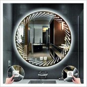 Resim Dnr-Mirror50 Cm Beyaz Ledli Tasarım Kumlamalı Dokunmatik Tuşlu Buğu Önleyicili Banyo Aynası Makyaj Aynası 