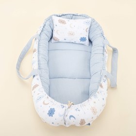 Resim Babynest ve Yastık - Çift Taraflı - Bebe Mavi Petek - Mavi Bulut 