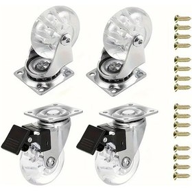 Resim Dashanshop 4 Adet 5.08cm Sessiz Çift Frenli Döner Tekerlek Şeffaf Poliüretan Çekmece Ve Sepet Tekerleği 