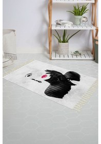 Resim Banyo Halısı Dijital Baskılı Banyo Paspası 50x80 Polyester Kaymaz Tabanlı Duş Paspası Pretty Woman Beyaz - Siyah 