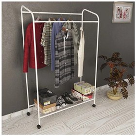 Resim Tekerlekli Armin Askılık Konfeksiyon Askılığı Ayaklı Tekerlekli Askılık Beyaz 