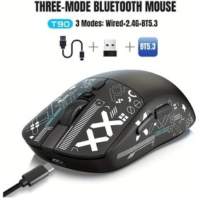 Resim Oldfriend Hxsj Üç Modlu Kablosuz Siyah Gaming Mouse Pc/mac Oyuncu Ve Seyahat İçin Ergonomik Kompakt T90 