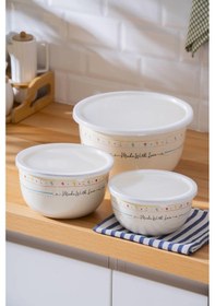 Resim Acar Made With Love Emaye 3 Lü Saklama Ve Karıştırma Kabı Renkli 