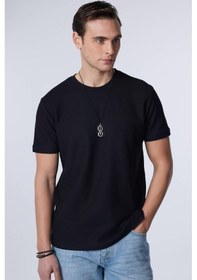 Resim Tudors Erkek Slim Fit Dar Kesim %100 Pamuk Yumuşak Dokulu Desenli Siyah Bisiklet Yaka Tişört-31075-siyah Siyah 