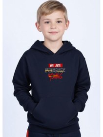 Resim Kapüşonlu Kanguru Cepli Foreever Baskı Detaylı Erkek Çocuk Sweatshirt Lacivert 