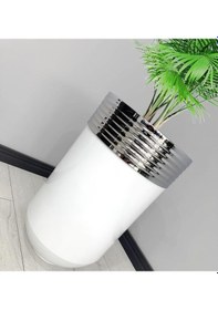 Resim Elegant Dekoratif Krom Darbuka Parlak Beyaz Saksı 70cm 