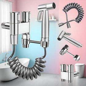 Resim 6'lı Tuvalet Bide Seti, El Tipi Püskürtücü ve Çift Kontrollü Valf - SUS304 Paslanmaz Çelik, Hızlı Temizleme Tasarımı, Ev Banyosu, Lavabo ve Aile Günlük İhtiyaçları için Çoklu Kullanım, Klasik Stil, Elektrik Gerektirmez, Banyo Aksesuarları 