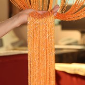 Resim 1 Adet Şık Turuncu & Sarı Boncuklu Perde - Çubuk Cebi ile Şeffaf Polyester Kapı Asma, Oturma Odası, Yatak Odası, Düğün Girişi, Kafe Pencere Dekoru, Oturma Odası Perdeleri için Mükemmel 