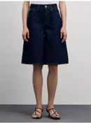 Resim Zarına Uzun Kesimli Kot Bermuda Şortlar 226989520 Mavi 