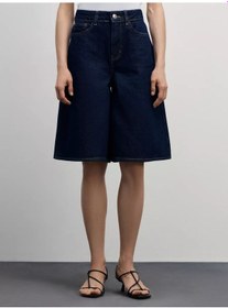 Resim Zarına Uzun Kesimli Kot Bermuda Şortlar 226989520 Mavi 