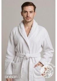 Resim Şalyaka Bornoz Beyaz %100 Pamuk Unisex Spa Için Ideal Kadın/erkek Beyaz 