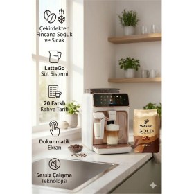 Resim Philips Lattego Tam Otomatik Espresso Kahve Makinesi Beyaz + Tchibo Gold Kahve Çekirdeği 500 gr 