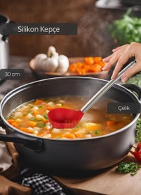 Resim Jet' s Home Silikon Kepçe Paslanmaz Saplı Servis Kepçesi Kırmızı 30 cm 