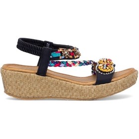Resim Guja 25y153-2 Kadın Taşlı Düz Sandalet Siyah Siyah 