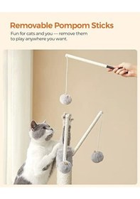 Resim Feandrea Pct143w01 Kedi Ağacı, Tırmalama Tahtalı, 3 Çıkarılabilir Ponpon Çubuğu, 118 Cm, Açık Gri 