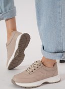 Resim Moda Pie Manny Yan Kabartma Hakiki Deri Kadın Spor Ayakkabı Vizon Cilt 