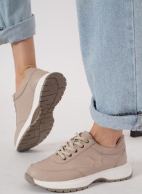 Resim Moda Pie Manny Yan Kabartma Hakiki Deri Kadın Spor Ayakkabı Vizon Cilt 