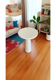 Resim Beyaz Renk Doğal Ahşap Mantar Yan Sehpa Tekli Model - Mushroom Wooden Coffee Table Beyaz 