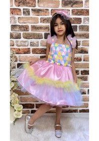 Resim Mnk Baby & Kids Kokosh Kız Saten Parti Elbisesi Mnk0328 Pembe 