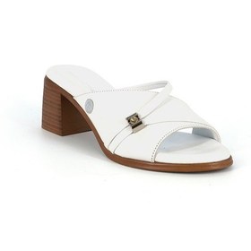 Resim Mammamia D26yt-6065 Beyaz Hakiki Deri Kalın Topuklu 6cm Kadın Trendy Terlik 