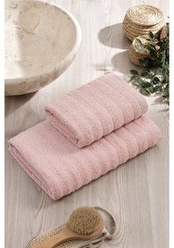 Resim 2'li Dalga Pudra Banyo Havlu Seti Pudra 
