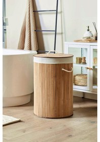 Resim Bambu Yuvarlak Kirli Çamaşır Sepeti Katlanabilir Bambu Kirli Çamaşır Sepeti Bambu 