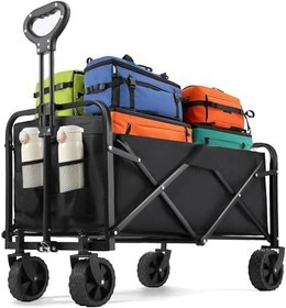 Resim Katlanabilir Pazar Arabası, 100 Kg Taşıma Kapasitesi, Sağlam Çelik Gövde, Oxford Kumaş, Su Geçirmez Tasarım, 360 Derece Manevralı Tekerlek, Kamp, Plaj, Pazar, Market İçin Vagon Taşıma Arabası 