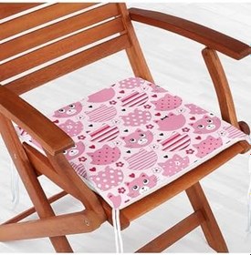 Resim RealHomes Pembe Kedi Figürlü Baskılı Modern Fermuarlı Sandalye Minderi 