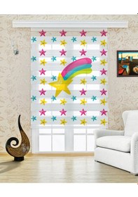 Resim Çocuk Odası - Gökkuşağı Yıldız Zebra Perde - Yzn-380 Beyaz 
