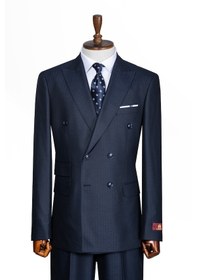 Resim İlayda Emir Luxury, İtalyan Kesim, Slim Fit, Kruvaze, Çizgili, Erkek Takım Elbise Lacivert 